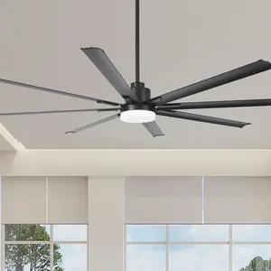 Vaczon 84 Inch 100 Inch Black HVLS Fan LED Large Ceiling Fan with Remote Control High-Volume Airflow Energy-Efficient Motor Industrial Strength