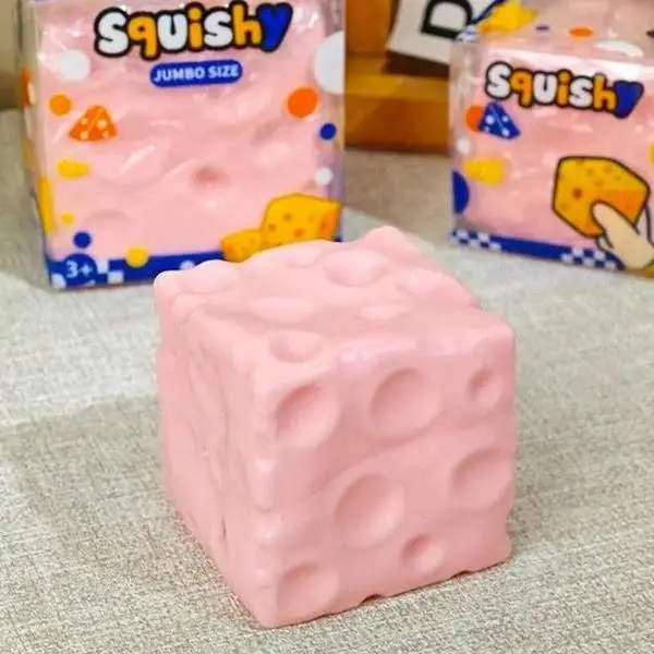 Squishy Cheese Block - Yellow/Pink Realistic Ultra-Soft Non-Rebound ASMR Sensory Fidget Stress-Relief Toy for Kids Adults l Viral Stress Ball Glutinous