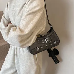 Stylish Leather Crossbody Bag with Adjustable Buckle Strap and Detachable Long Shoulder Strap for Women