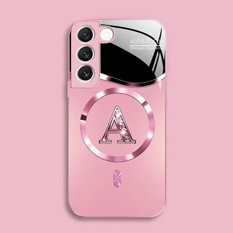 Suitable for [Galaxy S22 5g] high-end MagSafe phone case🥰, Luxury Personal Initial Magnetic Case Viral Bling Diamond Letter Cover #SummerVibes 952