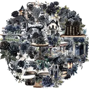 Dark Aesthetic Sticker, 50pcs/set Romance Sticker, Transparent PET Sticker, Gothic Scrapbook Supplies, Water Bottle Sticker for Bullet Journal Laptop Skateboard, Decor