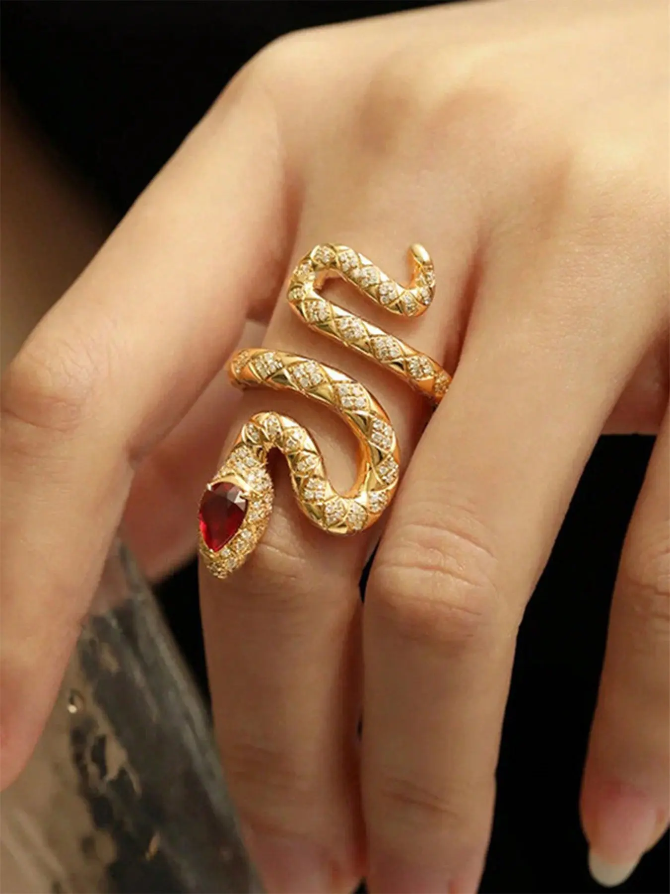 1Pc Fashion Cubic Zirconia Snake Ring For Women Unique Beautiful Rings For Wedding Engagement Anniversary Fashionable Jewelry Valentine's Day Gift