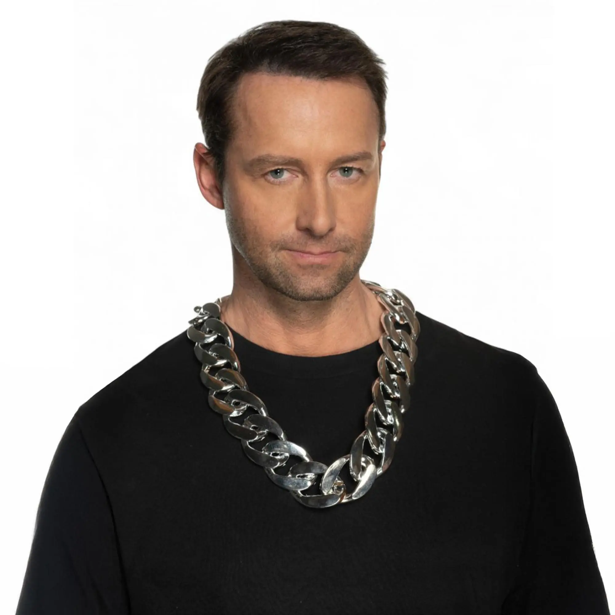 Oversized Chunky Necklaces for Adults, Silver Plastic Jumbo Link Chain, Rapper Costume Accessory for Halloween Parties