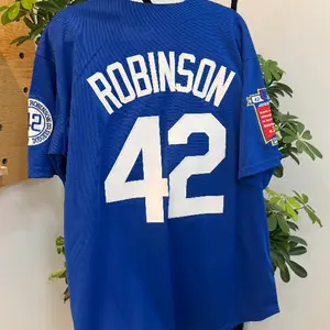 Mens Brooklyn 42 Robinson Baseball Jersey – Legend Vintage with Embroidered Patches, HipHop, Blue, Perfect Gift for Any Occasion