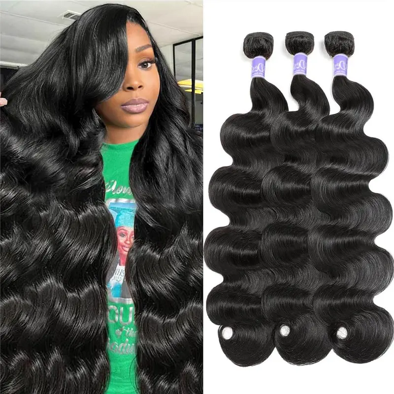 UDesire 16A Brazilian Virgin Body Wave Human Hair Bundles, 8-26 in Natural Black Unprocessed Machine Weft for Black Women, Tangle-Free Natural Look Extensions