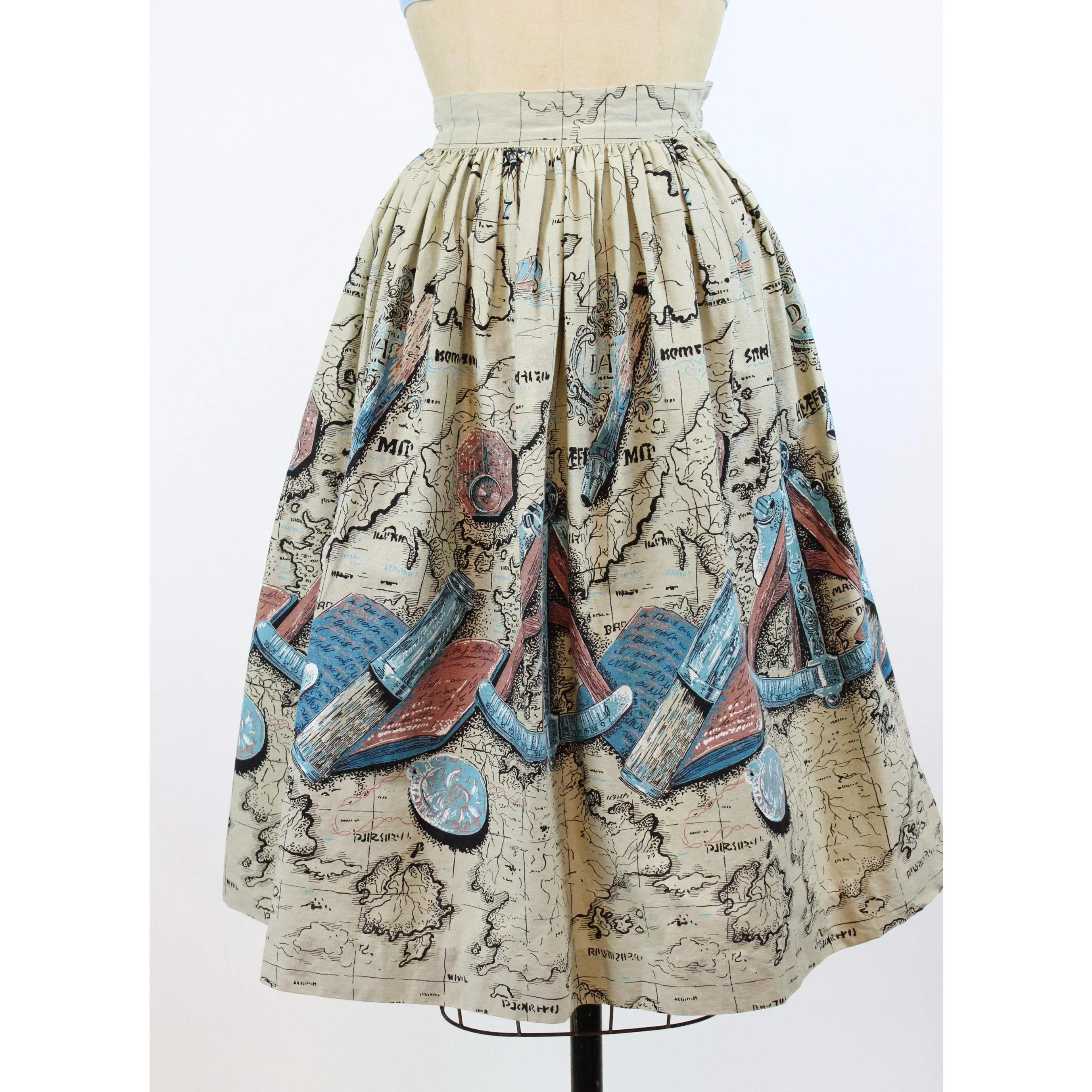 1950s MAP PRINT cartography skirt xxs | new spring