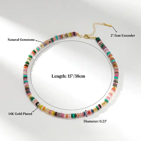 KissYan Women's 14K Gold Plated Bohemian Choker Necklace - Handmade Luxe Natural Crystal Jewelry with Malachite, Sunstone, Pearls, Aquamarine, Amethyst, Rose Quartz - Beach, Christmas Gifts for Women