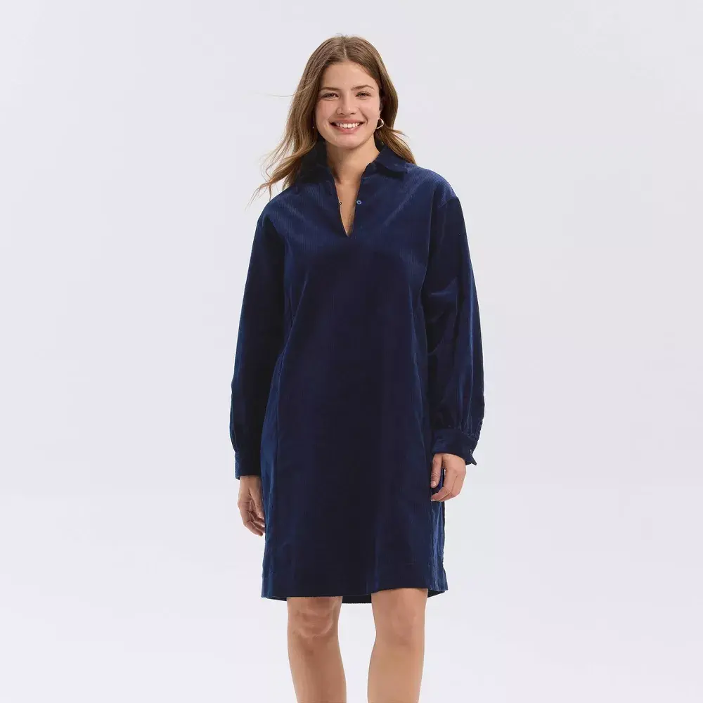 Women's Corduroy Balloon Long Sleeve Mini Shirtdress - Universal