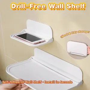Punch-Free Foldable Floating Shelf, Strong Adhesive Wall Organizer, Multi-Purpose Storage Shelf for Bathroom Kitchen Bedroom