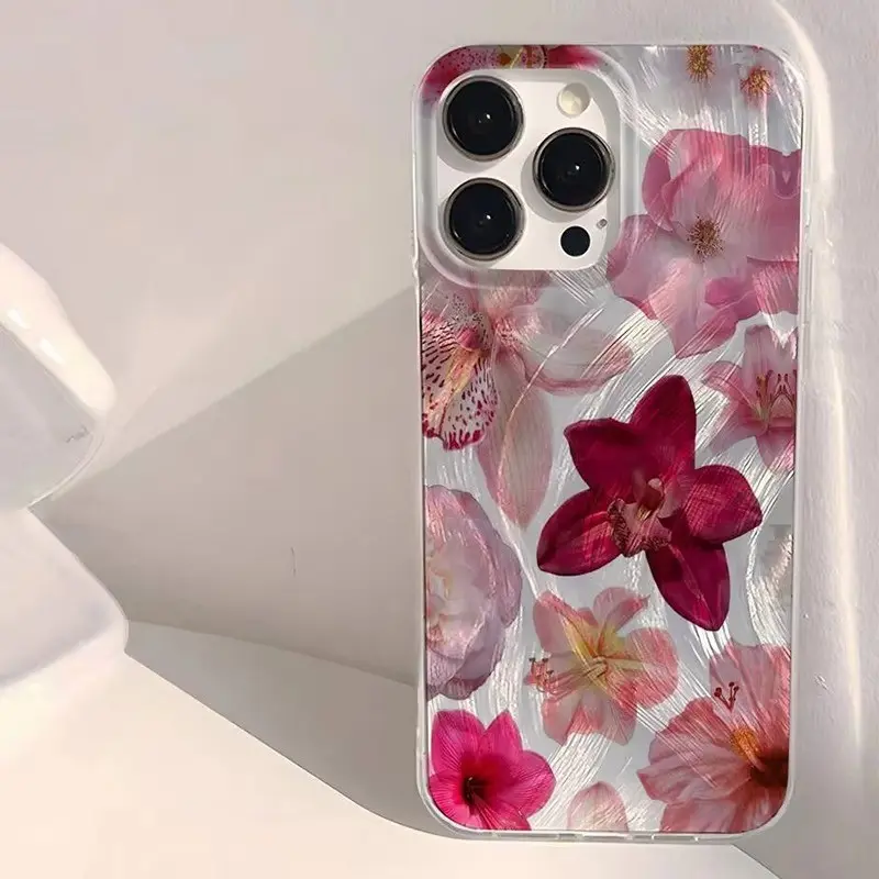 Minimalist Blush Pink Flower-Designed IMD Feather Yarn Laser Shockproof Hard Silicon-TPU Cellphone Protective Case for iPhone 17-11,X,XS,XS Max - Ideal Christmas, Halloween Gift Accessory by summerwins,summerwins