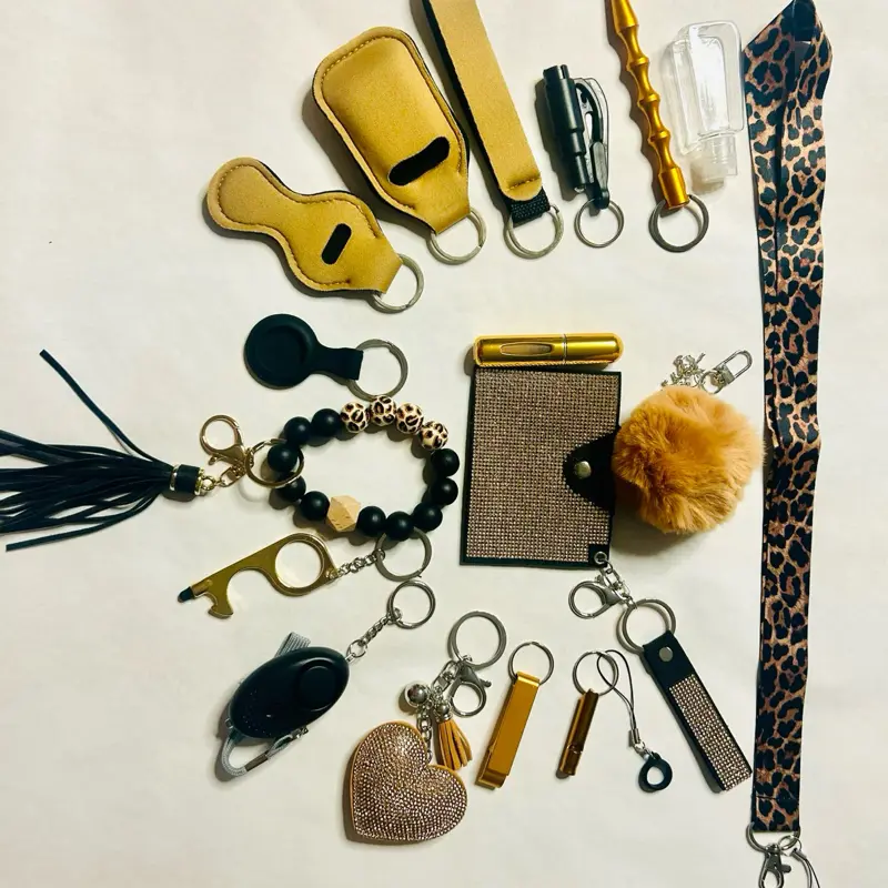 Go Girl! 18 peace, leopard, and tan keychain