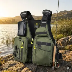 Modular Adjustable Fishing Life Vest, Quick-Access Pockets, Waterproof & Anti-Slip Buoyancy Aid for Kayaking, Fishing, Canyoning. PE Foam, Multi-Scenario Safety Flotation System.
