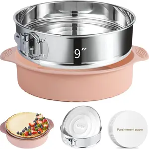 9 Inch Springform Pan - Nonstick Leakproof 304 Stainless Steel Springform Cake Pan with Removable Bottom, Silicone Cheesecake Pan Protector with 50PCS Parchment Paper