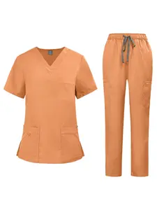 Men's Pharmacy Pharmacist Short Sleeved Frosted Suit Doctor Nurse Work Clothes Solid Color Comfortable Work Clothes Suitable for Both Men and Women