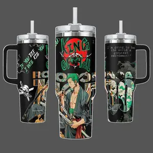 Zoro - OP Stainless Steel Insulated Travel Tumbler With Handle 20oz 40oz King of Hell Swordsman Anime Wrap Design