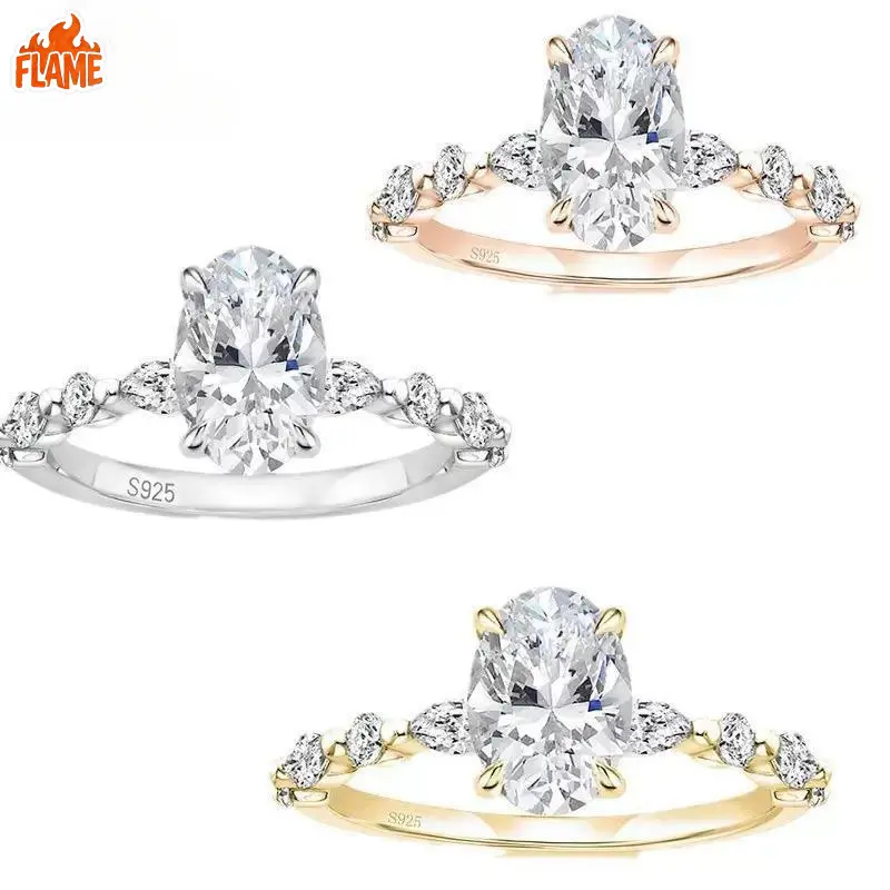 [FLAME] S925 Silver Ring for Women with 3CT Oval Cut Cubic Zirconia, Halo Solitaire Engagement & Promise Ring.,gifts for girlfriend,mariah oval cut ring,gifts for your momengagement rings,gifts for girlfriend, Engagement Rings For Women