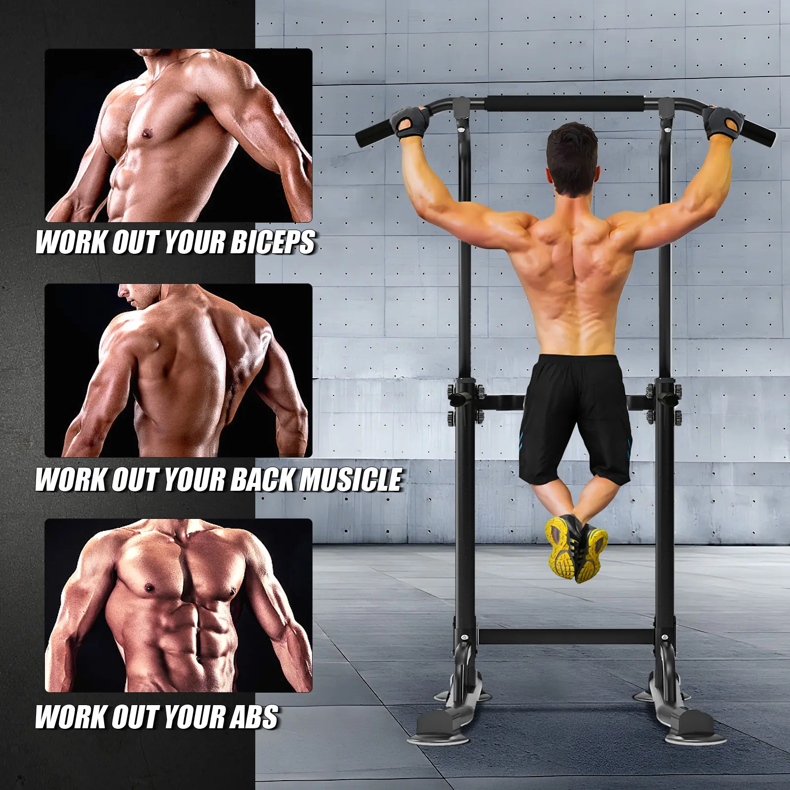 Power Tower Pull Up Bar - Unisex Multi-Function Home Gym Workout Set, Adjustable Height (1.7m-2.1m) Strength & Resistance Training Pullup + Dips Stand, 150KG Max Load, Father's Day Gift