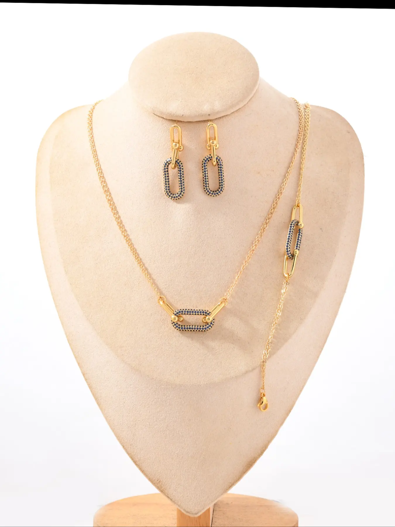 Elegant Jewelry Set with U-Shaped Rhinestones, High-End Stainless Steel Chain Necklace Bracelet Ring Collection, All Season Fashion Accessories