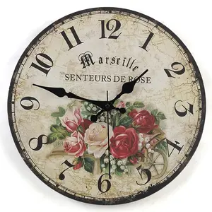 Vintage French Rose - 12" Wall Clock for Living Room, Bedroom, Cafe, Bar, Office Decoration, Battery Supply, Music Room Decoration Art Deco Wall Clock, Attendance Clock, Christmas Decorations,Party Gifts
