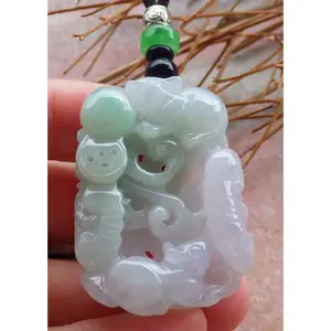 Certified Hand Carved Green 100% Natural Myanmar Burma A Jade Jadeite Mouse Zodiac Lotus Coin Pendant Necklace