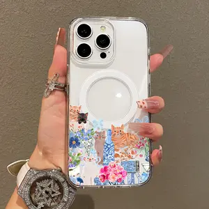 Trendy Magnetic Case for iPhone11/12/13/14/15/16/17/promax, Garden Cats & Blooms Ultra Slim, MagSafe Support, Shockproof | Playful & Fun Style