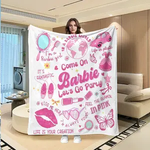 Sweet Cool Barbie Print Flannel Blanket, Pure Background, Slogan, Soft Warm Cover, Valentine's Day Gift, Multi-Purpose Throw