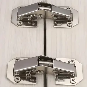 4-piece polished metal concealed cabinet hinge-frameless, surface mounted, with screws and 90-degree spring buffer, suitable for kitchen and door cabinets.