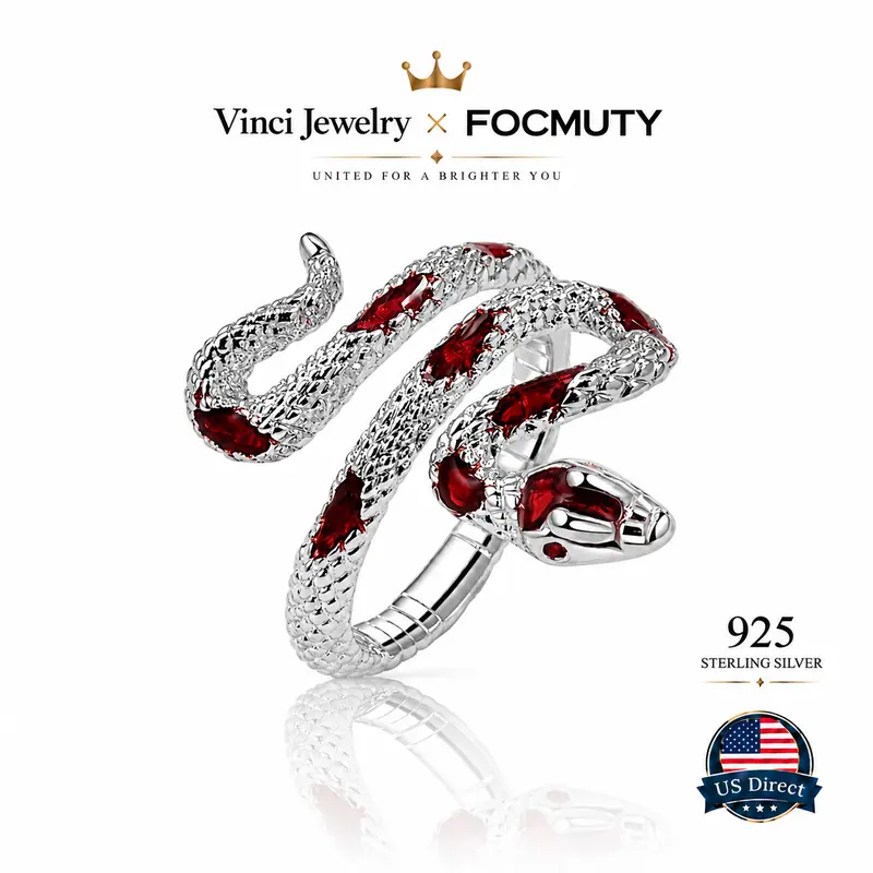 FOCMUTY 925 Funky Snake Ring with Serpent Design, Bold Synthetic Ruby and Emerald Jewelry for Women&Men, Trendy Men's Ring, Unisex Thumb Ring, Ideal Gift for Him or Her, Valentine's Day, Birthday Gift, Daily Wear and Party Jewlery