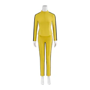 Women Cosplay Yellow Jacket Pants Track Suit Kung Fu Halloween Outfit