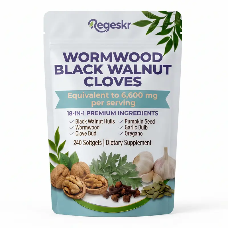 Regeskr Wormwood Black Walnut Cloves Supplement 6600mg | 18-in-1 Premium Herbal Complex with Pumpkin Seed & Garlic | 240 Easy-to-Take Softgels
