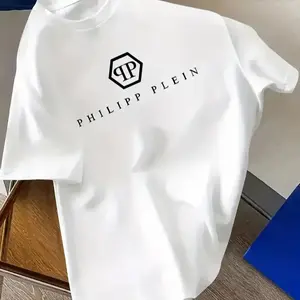 Brand Bdhjydb Men'S PHILIPP PLEIN Graphic T-Shirt - Black, Short Sleeve, Casual Summer Tee with White Logo Print, Comfort Fit for Casual Attire, Casual Summer Wear  Graphic Print Tee  Comfortable Fit