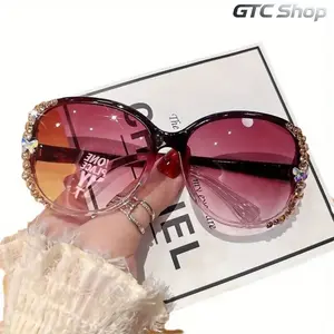 3-Pack Women's Oversized Half-Frame Glasses, Purple Gradient Blue Light Blocking Lenses with Rhinestone Decor, Stylish Fashion Accessories for Special Occasions, Ideal Mother's Day Gift