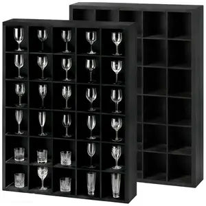 Set Of 2 Shot Glass Display Case Wall Mounted Wooden Shadow Box Frame 30 Slots Cabinet With Removable Shelves Storage Organizer For Action Figures Mini Perfume Crystals Rocks Collectibles Home Bar Kitchen Man Cave Decor Matte Black