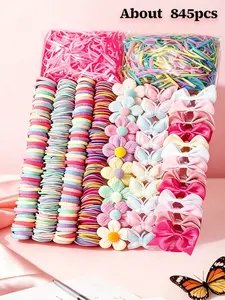 845/846 pieces - Girls' Hair Accessories Gift Set, Hair Accessory Set, Cute hair accessories, featuring high-strength rubber bands, curly hair strings and decorative hair clips, meeting various styling needs, creating all kinds of creative hairstyles