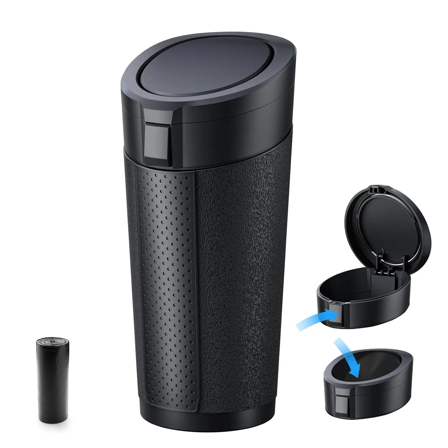 Car Cup Holder Trash Can with Lid - Mini Small Auto Garbage Can Bin for Vehicle, Car Door, Back Seat - Leakproof Portable Dustbin (Black)Gift.