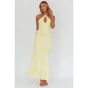 LEMON CRINKLE MAXI DRESS