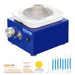VEVOR Mini Pottery Wheel, TikTokShopBlackFriday, for Kids or Beginners, 2 Turntables 2.6in/3.9in Ceramic Wheel Machine, Adjustable 0-300RPM Speed ABS Detachable Basin, 17 Pottery Accessories, Work Art Craft DIY, 30W, Blue