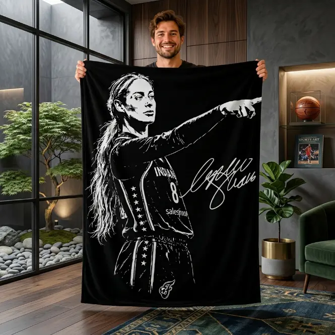 S.C. No 8 Basketball Blanket - Women's Hoops Player Sketch Fleece Throw, Black White Game Day Fan Gift, Multi-Size Whimsical Home Decor for Room & House Use