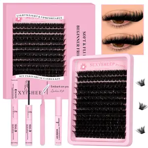 DIY Volume Lash Clusters Cosmetic Kit ,30D-300D  DIY Lash Extension Makeup Kit D CURL, Fluffy Eyelash Extensions,with Lash Bond and Seal Tweezers, Eye Corner Eyelashes
