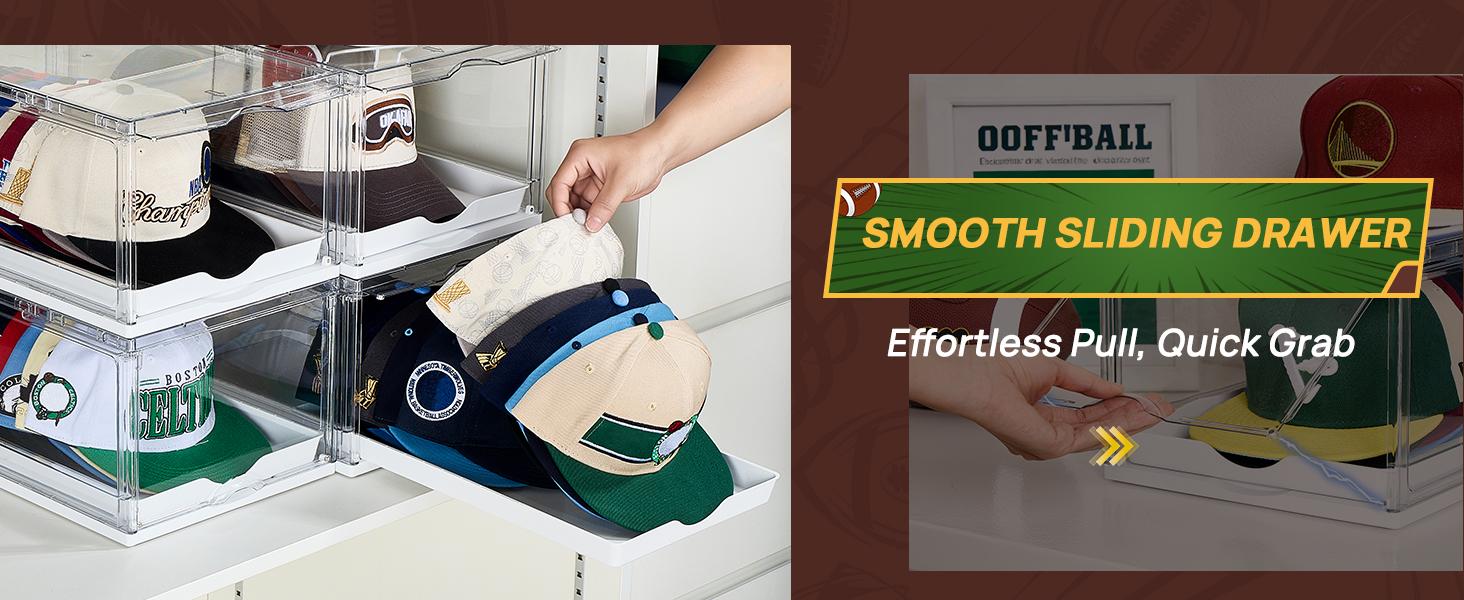 [Live Only] Vtopmart Hat Organizer for Baseball Caps,clothing with Clear Holder Box, Large Cap Storage with Sliding Tray, Stackable Rack Display Case & Magnetic Door