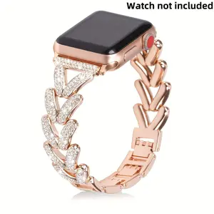 Fashionable Rhinestone Decor Watch Band, Elegant Metallic Watch Band for Women, Wearable Accessories Smart Watch Straps Compatible with iWatch Series Ultra 9 8 7 6 5 4 3 2 1 SE
