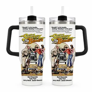 Smokey and Bandit Tumbler 40oz 30oz, Burt Reynolds Sally Field Classic Movie Fan Cup, Retro 70s Trucker Road Trip Drinkware With Handle, Jerry Reed Jackie Gleason Gift, Not Including The Straw Water Bottles Bottles