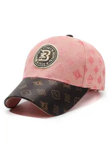 Dark-Striped Presbyopic Baseball Cap, Embroidered 'b' Badge, PU Leather Brim, Unisex, Sun Protection, Casual Style, All Seasons