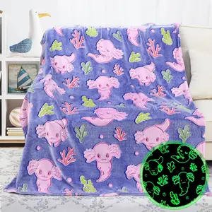 KIVEE Glow in The Dark Blanket Axolotl Gifts Toys for Girls Cute Axolotl Blanket for Birthday Gifts