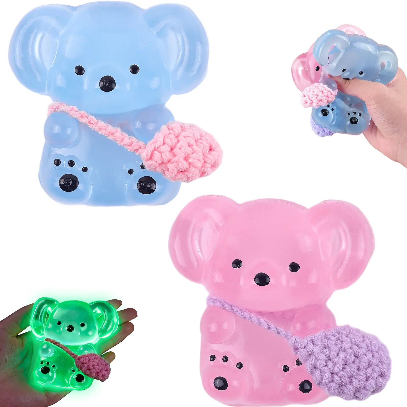 Anboor 2 Pcs Koala Squishies Toys, Soft Crystal Koala Glow in The Dark Squeeze Stress Relief Toy, Cute Animal Squishies Sensory Fidget Toy Gift for Kids Parents Partner summerwins