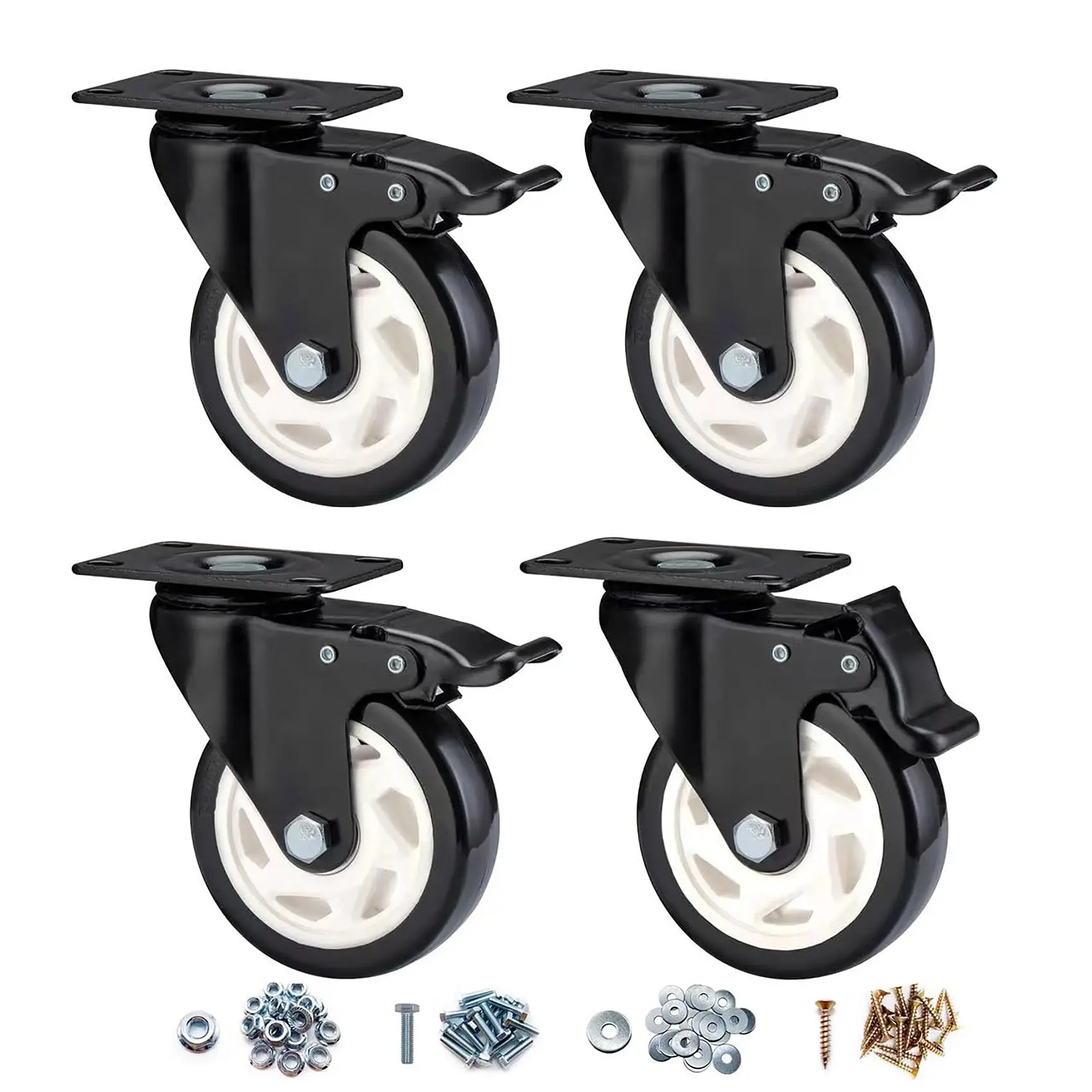 2 Inch Swivel Casters Set of 4, Heavy Duty Locking Casters with Brakes, Industrial Swivel Wheels for Furniture Cart & Workbench