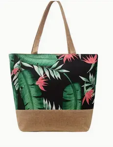 Tropical Pattern Tote Bag, Holiday Summer Beach Bag Travel Bag For Vacation, Canvas Large Capacity Shopping Bag