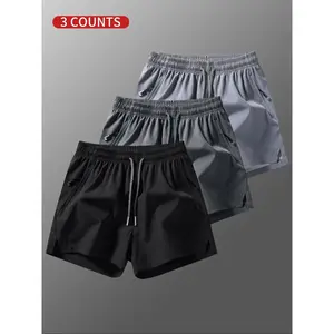 Men's Solid Color Drawstring Pocket Shorts, Summer Outfits 2024, Casual Elastic Waist Shorts for Summer, Breathable Men's Bottoms for Daily Wear