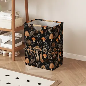 Mushroom Pattern Folding Storage Basket with Handles, Open Design for Laundry and Household Organization, Collapsible Laundry Hamper for Bathroom Use