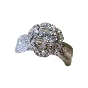 2.0 Carats Full Moissanite Floral Shape Engagement for Women Men, D Color VVS1 Round Cut, 925 Sterling Silver Band, Fine Jewelry Gifts for Women Men, Perfect Holiday Birthday Christmas Easter Anniversary Gift Commitment Gift for Wife